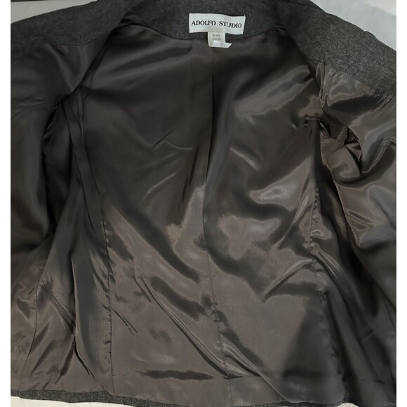 Vintage Adolfo Studio Women's 8 Petite Wool Lined 1 Button Blazer Gray Jacket - Picture 5 of 7